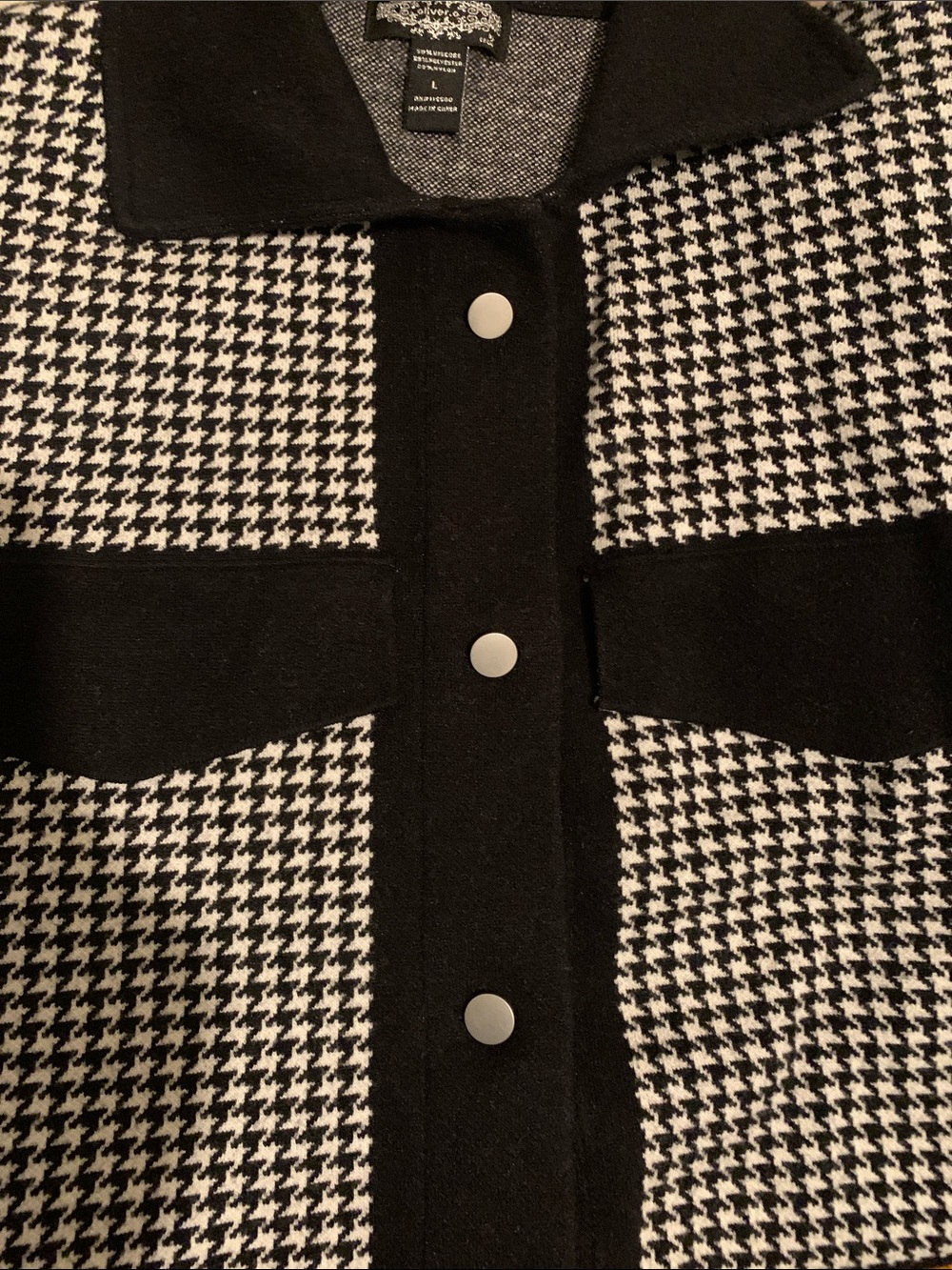 Black & White Houndstooth Knit Blazer Jacket